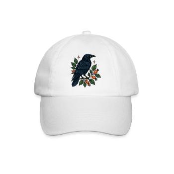 Nachtblaue Krähe am Beerenzweig - Baseballkappe - Weiß/Weiß - Vorne