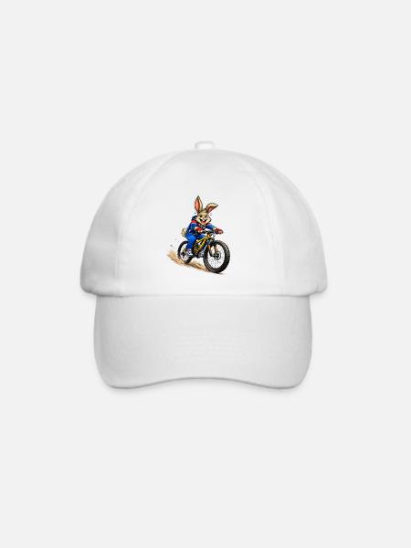 Fröhlicher Hase auf dem Mountainbike - Baseballkappe - Weiß/Weiß