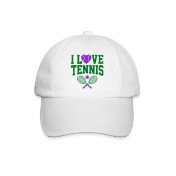 I Love Tennis London, Stylisches Tennis Fan Shirt - Baseballkappe - Weiß/Weiß - Vorne