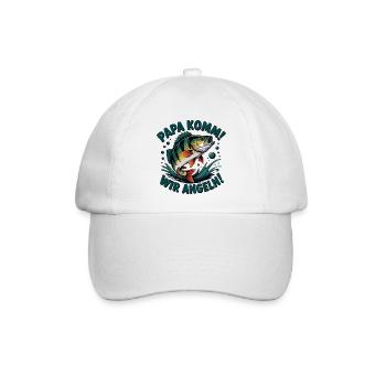 Papa Komm Wir Angeln Fischmotiv - Baseballkappe - Weiß/Weiß - Vorne