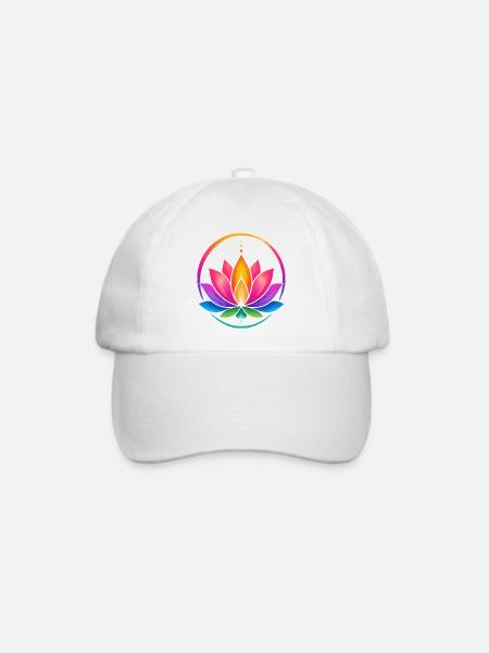 Regenbogen-Lotus im Kreis - Baseballkappe - Weiß/Weiß