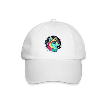 Neonwolf mit coolen Brillen - Baseballkappe - Weiß/Weiß - Vorne