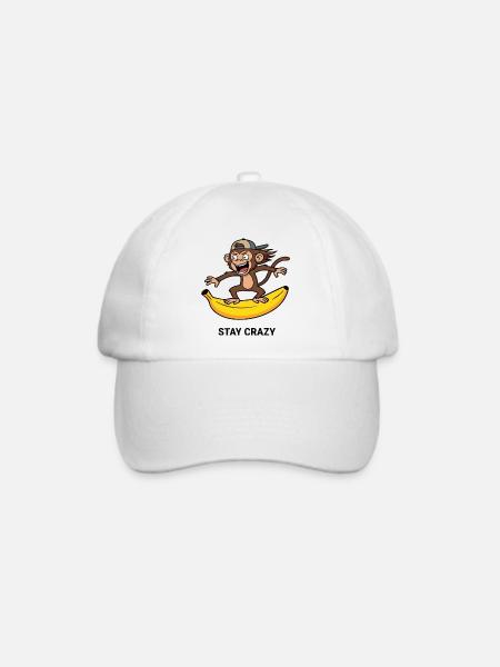 Bleib verrückt, lustige Affen-Surf-Bananen-Kunst - Baseballkappe - Weiß/Weiß