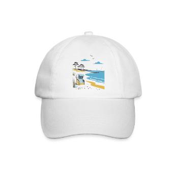 Küstenidylle: Strandstuhl und Düne - Baseballkappe - Weiß/Weiß - Vorne