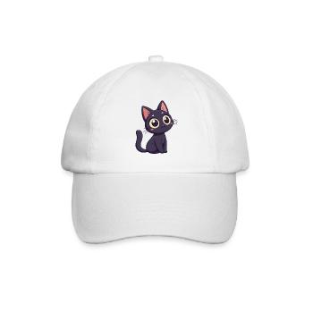 Kawaii schwarze Katze mit riesigen Augen - Baseballkappe - Weiß/Weiß - Vorne