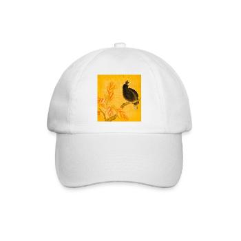 Schwarzer Singvogel auf gelben Blüten - Baseballkappe - Weiß/Weiß - Vorne
