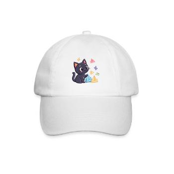 Schwarze Origami-Katze und Papierkraniche - Baseballkappe - Weiß/Weiß - Vorne