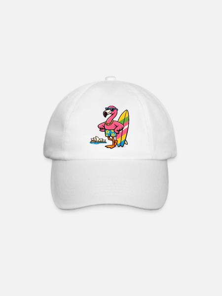 Flamingo Surfing mit Sonnenbrille - Baseballkappe - Weiß/Weiß