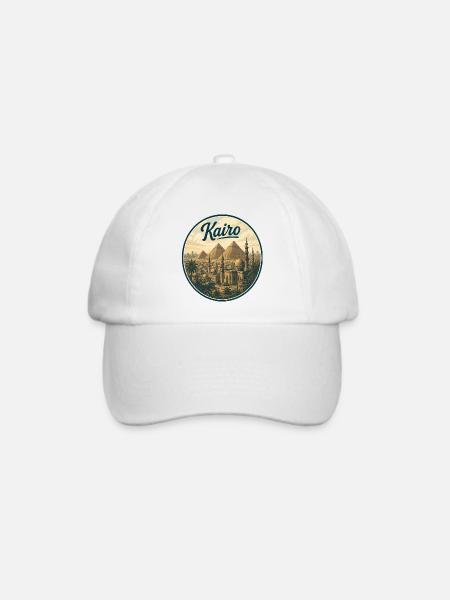 Kairo Retro Pyramiden Panorama - Baseballkappe - Weiß/Weiß