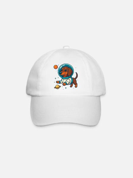 Dackel im All – Süßer Astronaut Hund - Baseballkappe - Weiß/Weiß