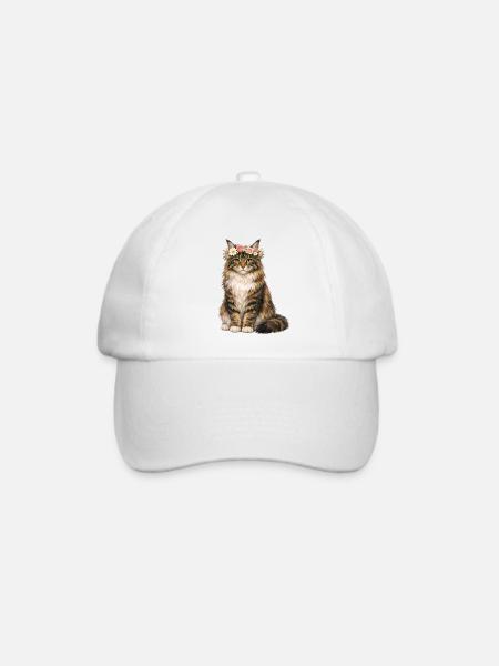 Maine Coon Katze - Baseballkappe - Weiß/Weiß