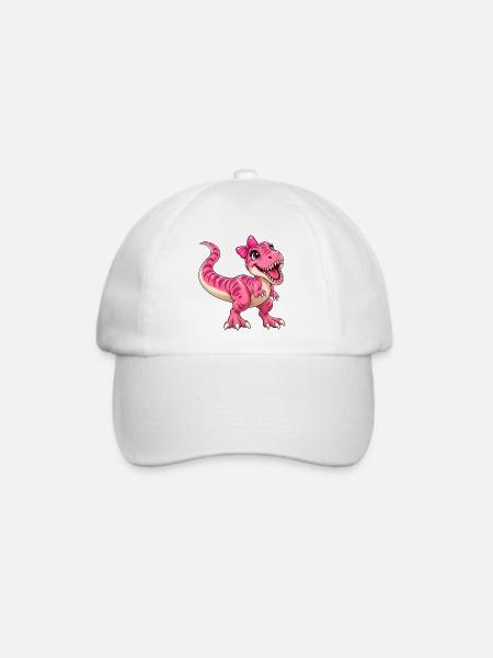 Pinker Dino mit Schleife - Baseballkappe - Weiß/Weiß