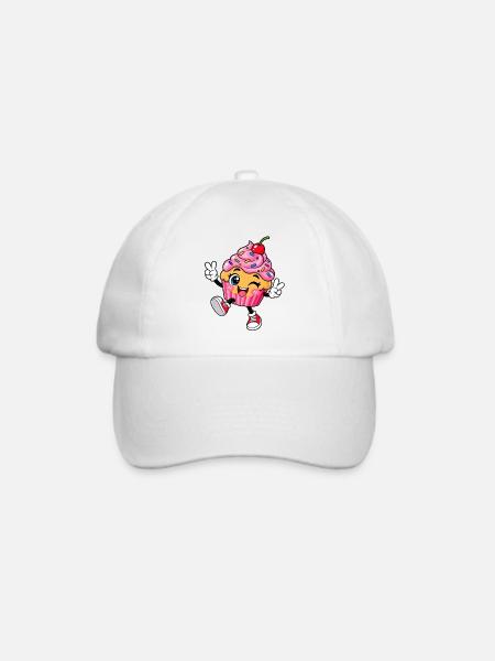 Cupcake Cheer: Kawaii-Cartoon - Baseballkappe - Weiß/Weiß