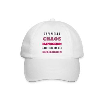 Erzieherin Chaos Managerin - Kita Geschenk Spruch - Baseballkappe - Weiß/Weiß - Vorne
