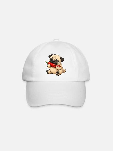 Mops Chili Scharf Lustiger Cartoon - Baseballkappe - Weiß/Weiß