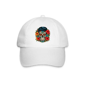 Flower Skull – Rockabilly Sugar Skull - Baseballkappe - Weiß/Weiß - Vorne
