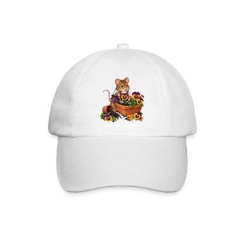 Feldmaus pflanzt Stiefmütterchen - Baseballkappe - Weiß/Weiß - Vorne