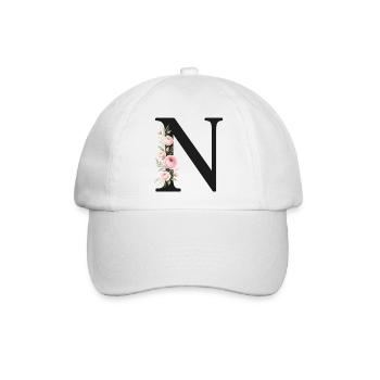 N Buchstabe Monogram Floral - Baseballkappe - Weiß/Weiß - Vorne