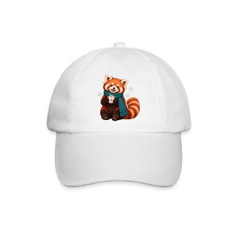 Winterroter Panda mit heißer Schokolade - Baseballkappe - Weiß/Weiß - Vorne