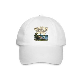 Warten ist auch ein Hobby – Retro-Angelshirt - Baseballkappe - Weiß/Weiß - Vorne