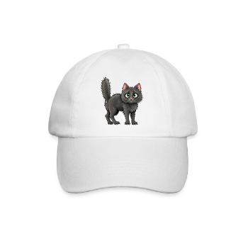 Flauschige Katze mit großen grünen Augen - Baseballkappe - Weiß/Weiß - Vorne