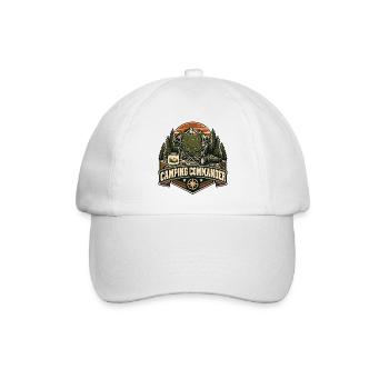 Camping Commander – Lustiges Camping-Abzeichen - Baseballkappe - Weiß/Weiß - Vorne