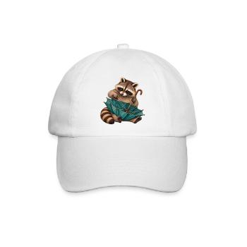 Waschbär repariert einen Regenschirm - Baseballkappe - Weiß/Weiß - Vorne