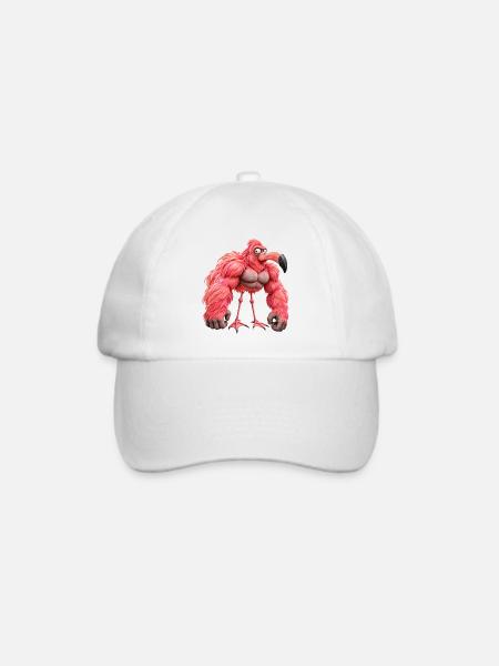 Muscular Flamingo – Verrückter Gorilla und Humor - Baseballkappe - Weiß/Weiß