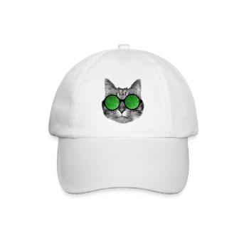 Lustige Katze trägt grüne Partybrille - Baseballkappe - Weiß/Weiß - Vorne