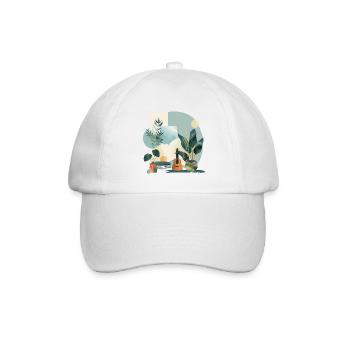 Pflanzen und Musik - hochwertiger Modedruck - Baseballkappe - Weiß/Weiß - Vorne