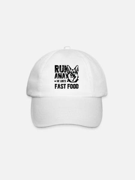 Lauf weg, er mag Fast Food - Baseballkappe - Weiß/Weiß