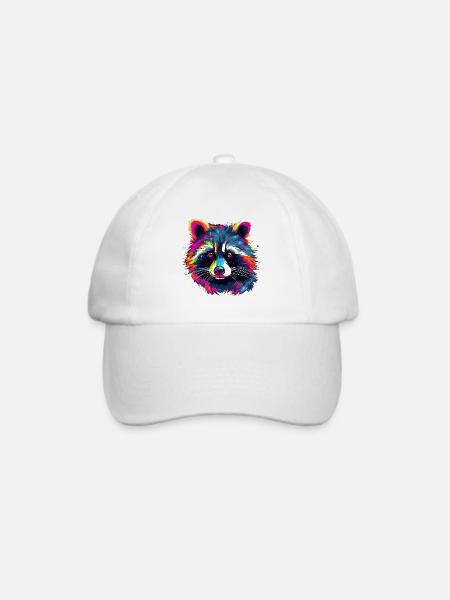 Waschbär Bunt Neon Raccoon Natur - Baseballkappe - Weiß/Weiß