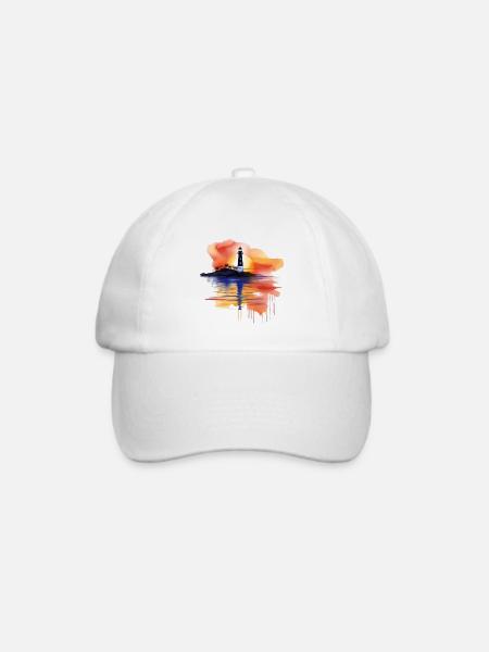 Ein Aquarell-Leuchtturm-Szene - Baseballkappe - Weiß/Weiß