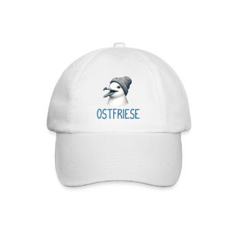 Gute Laune Ostfriese - Moin Möwe mit Beanie Mütze - Baseballkappe - Weiß/Weiß - Vorne