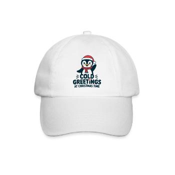 Kühle Grüße zur Weihnachtszeit – Pinguin - Baseballkappe - Weiß/Weiß - Vorne
