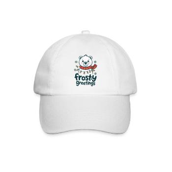 Frostige Grüße – Eisbär mit Lichterkette - Baseballkappe - Weiß/Weiß - Vorne