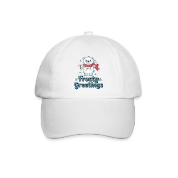 Frostige Grüße – Eisbär mit Lichterkette - Baseballkappe - Weiß/Weiß - Vorne