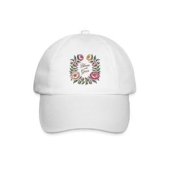Bloom with Grace – Pfingstrosenkranz - Baseballkappe - Weiß/Weiß - Vorne