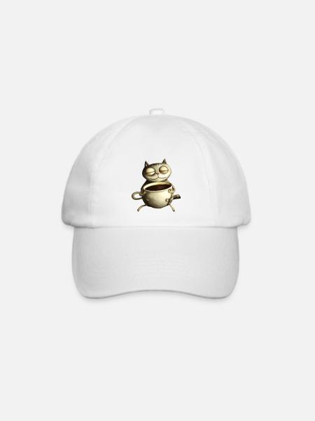 Katze trinkt einen Kaffee - Baseballkappe - Weiß/Weiß