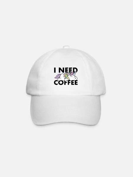 Lustiges Einhorn ich brauche Kaffee - Baseballkappe - Weiß/Weiß