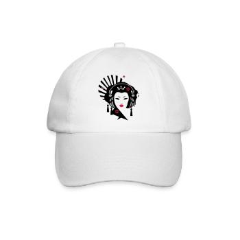 Geisha mit Kopfhörer - Baseballkappe - Weiß/Weiß - Vorne