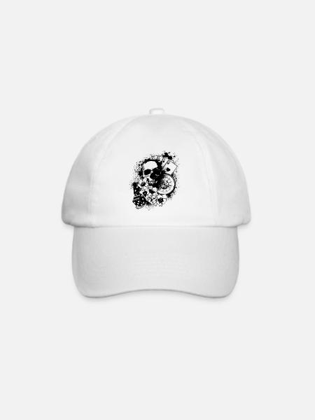 T-Shirt Design mit Totenkopf, Karten und Würfel - Baseballkappe - Weiß/Weiß