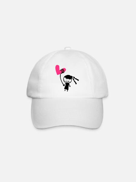 Kleines Mädchen mit Herzballon - Baseballkappe - Weiß/Weiß