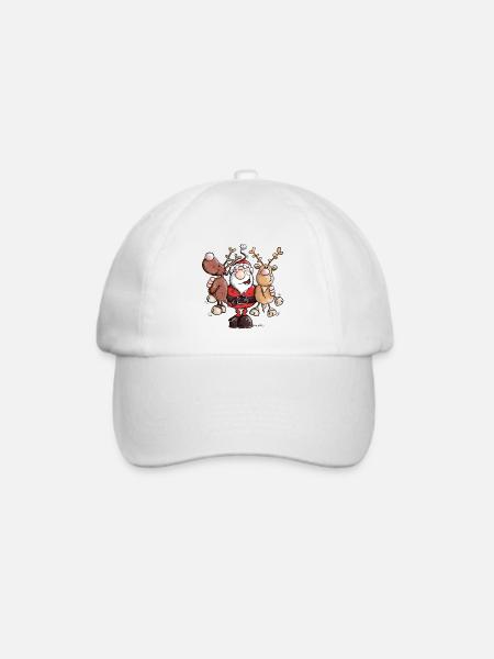 Weihnachtsmann umarmt Rentiere - Baseballkappe - Weiß/Weiß