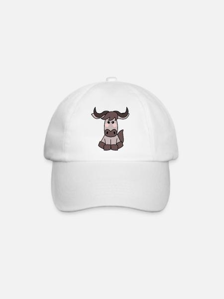 Kawaii Gnu / Wildebeest - Baseballkappe - Weiß/Weiß