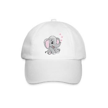 Cartoon lächelnder Elefant mit Herzen - Baseballkappe - Weiß/Weiß - Vorne