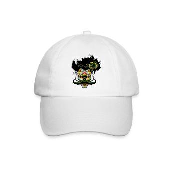 Hipster Totenschädel Totenkopf Mexikanischer Schnurrbart - Baseballkappe - Weiß/Weiß - Vorne