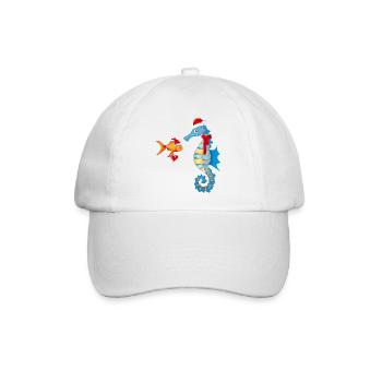 Fisch und Seepferdchen in Weihnachtsstimmung - Baseballkappe - Weiß/Weiß - Vorne