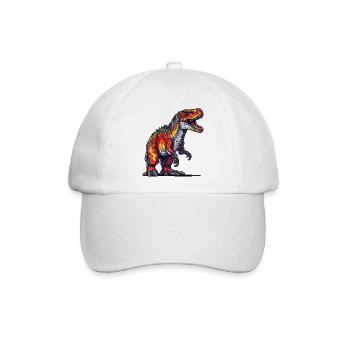 Pixeliger Tyrannosaurus Rex in bunten Farben - Baseballkappe - Weiß/Weiß - Vorne
