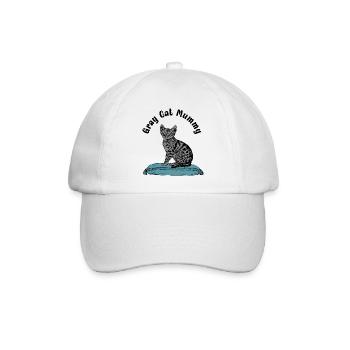 Graue Katze Mumie Katze auf blauem Kissen - Baseballkappe - Weiß/Weiß - Vorne